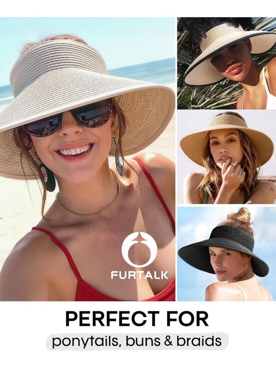 Wide Brim Ponytail Straw Visor Hat | UV Protection, Adjustable, Foldable Beach main image 5